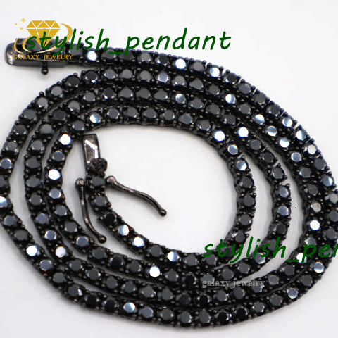 Wholesale 3mm 4mm 5mm Black Moissanite Tennis Chain 925 Sterling Silver Hip Hop Jewelry Men Black Diamonds Iced Tennis Necklace