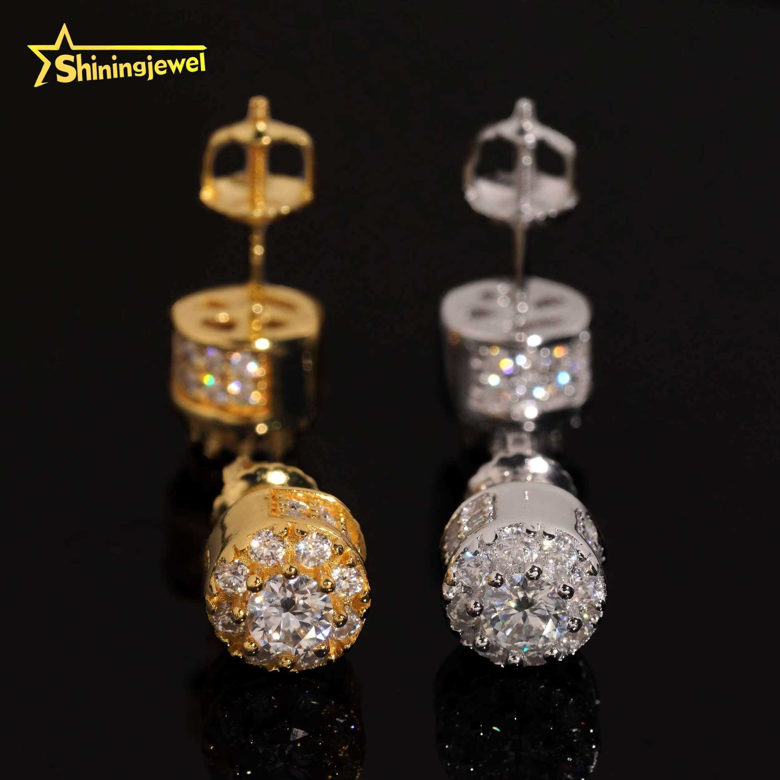 Hip Hop Jewelry Pass Tester Stocks 925 Sterling Silver Gold Plated Iced Out VVS Diamond Moissanite Stud Earring Men Earrings
