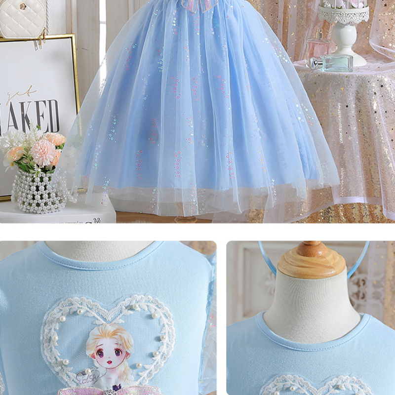 DISNEY Elsa princess dress kids designer clothes baby designer Children's summer dress short sleeves mesh skirt