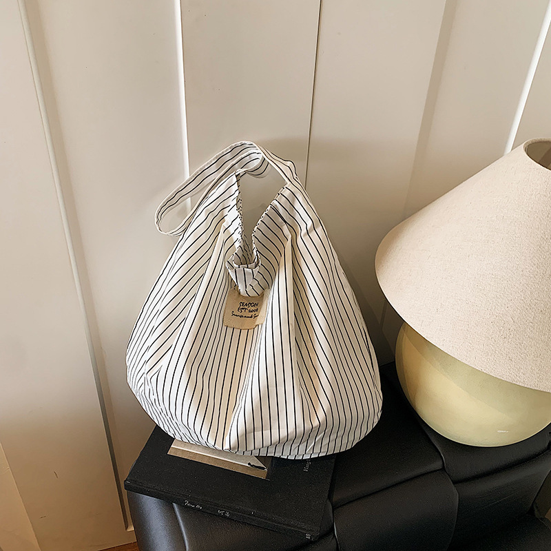 fashion canvas bag Korean style lazy underarm bag 2025 new large capacity striped cloth bag casual shoulder bag