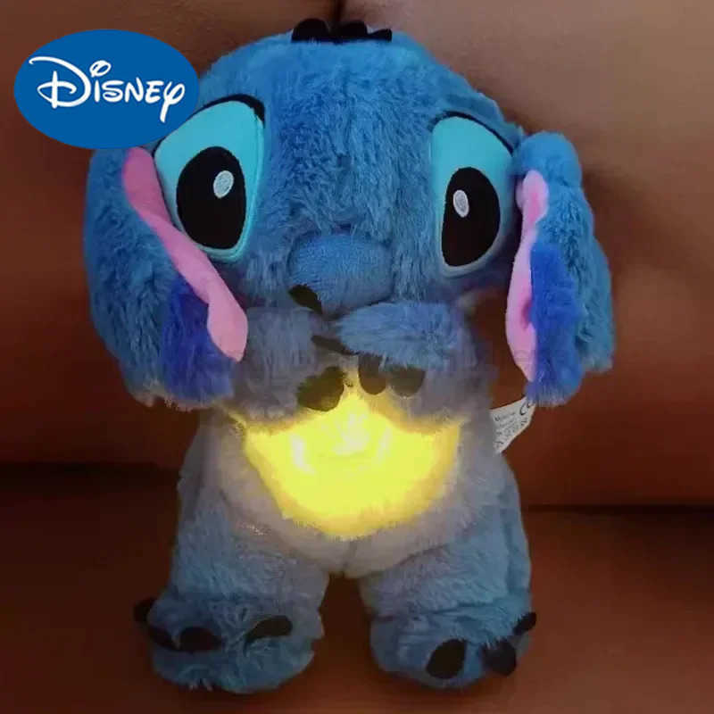 Disney New Lilo Stitch Plush Doll Breathing Children Peluche Kawaii Soothes Toy Animation Baby Music Light Sleep Toy Pink Stitching Childrens Gift W25