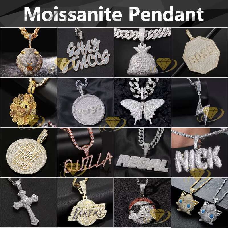 Custom Moissanite Pendant Silver 925 Iced Out Moissanite Diamond Circle Shaped Disk Circle Diamond Pendant With Necklace