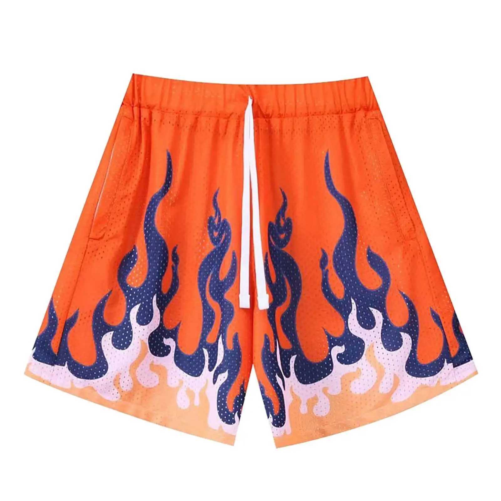 Mens flame patterned basketball shorts boys summer cool Hawaiian 3D printed casual swimming relay fast drying surfboard shorts M250505