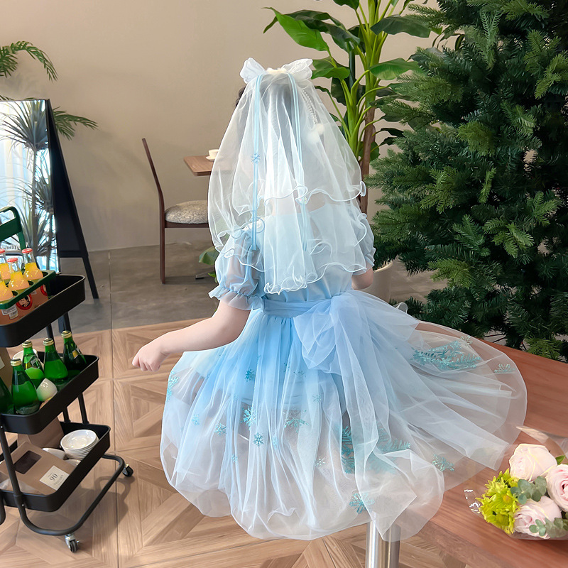 DISNEY Frozen Elsa Princess Baby Short Skirt Baby Chiffon Short Sleeve Dress Children's Party Dress Princess Dress