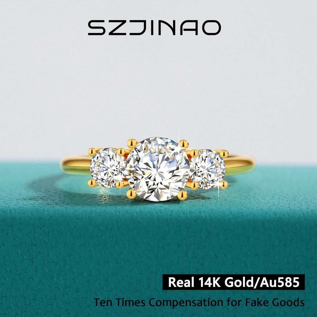 Real 14K Gold Full Moissanite Ring for Women D VVS1 585 Round Cut Engagement Wedding Band Christmas Classic Jewelry