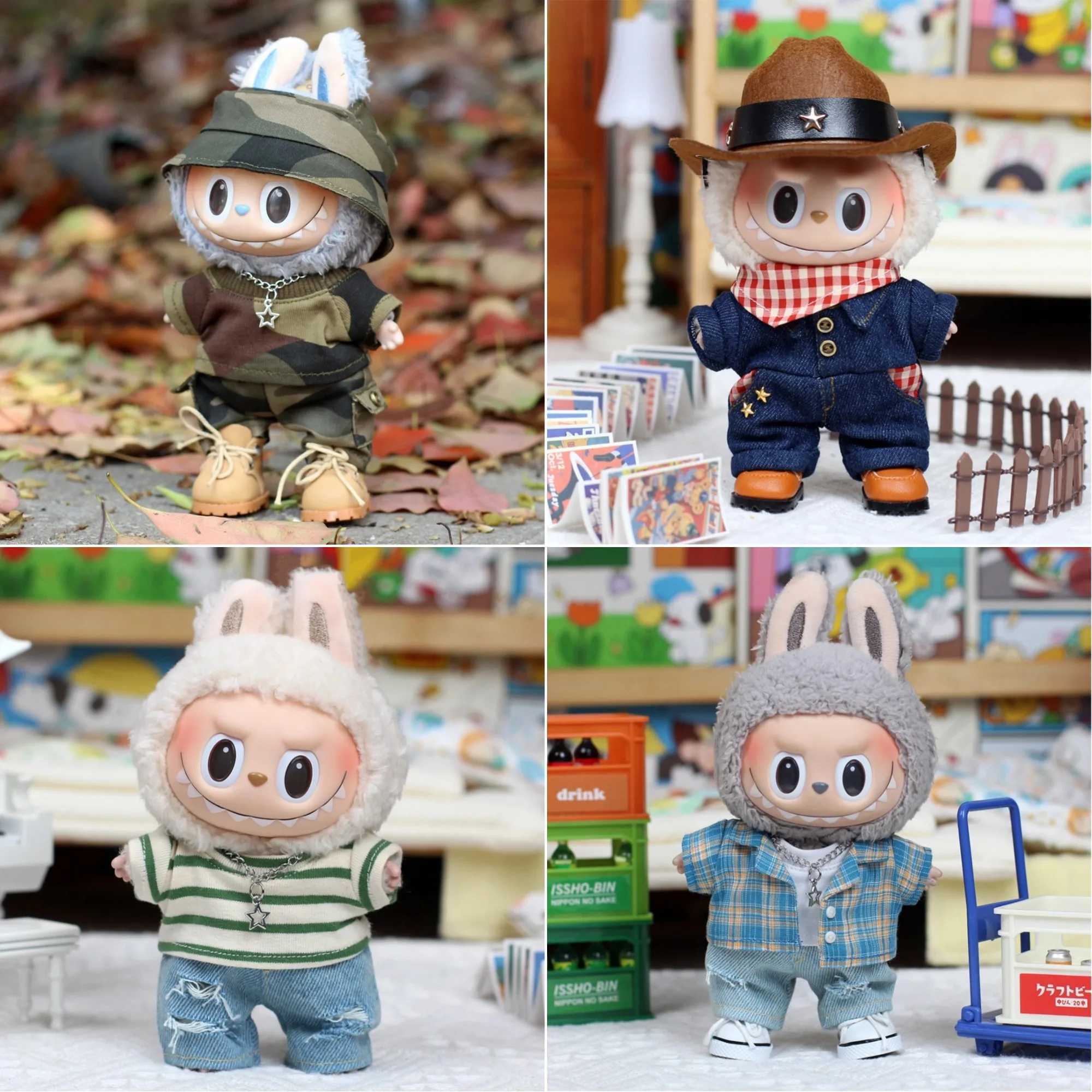 Labubu Streetwear Denim Set - Durable 15/17cm Doll Set with Enhanced Stitching and Hiccups Z250504