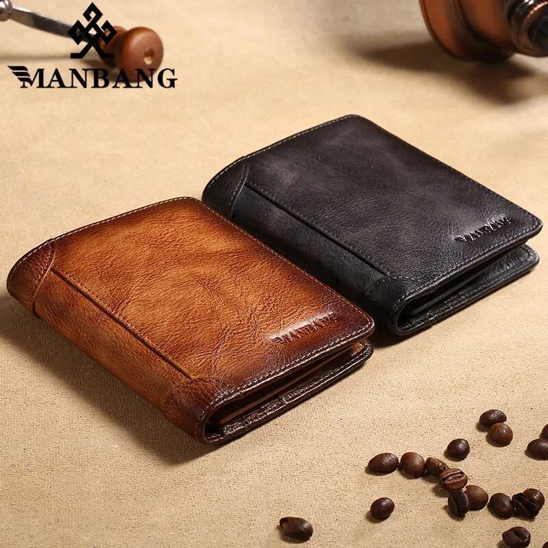Mang Men's RFID Genuine Leather Trifold Wallets For Men with ID Window and Credit Card Holder
