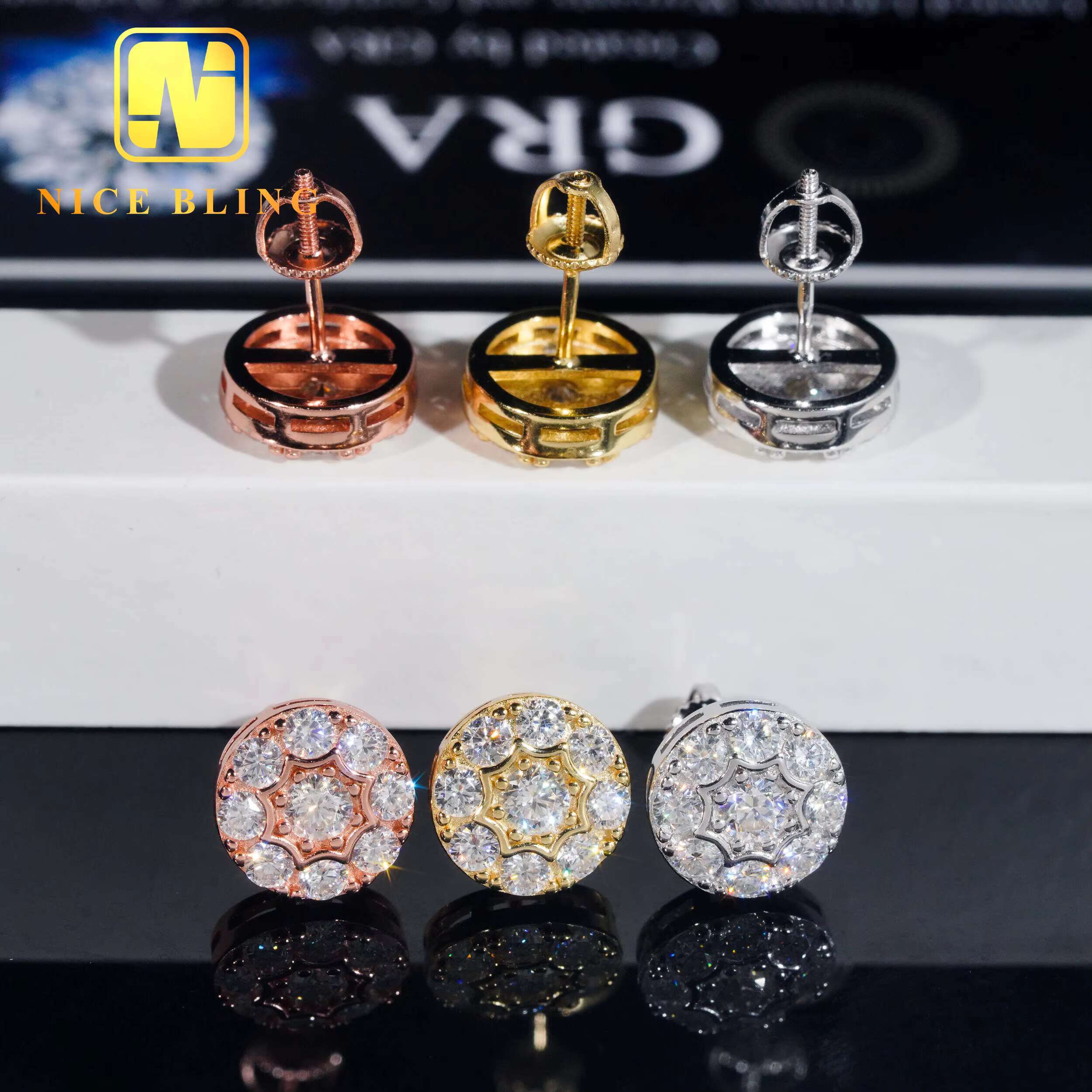 Trendy Iced Out Ear Stud 925 Sterling Silver Moissanite Jewelry Hip Hop Stud Earring for Women