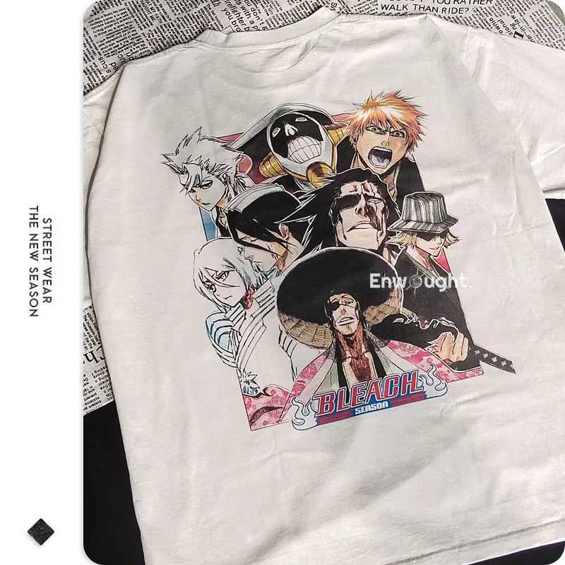 Grimmjow Aizen Ichigo T-shirt Anime Retro Washed T-shirt Street Clothing Rukia Kenpachi Manga Ultra Thin Short Sleeve Top T-shirt W250505