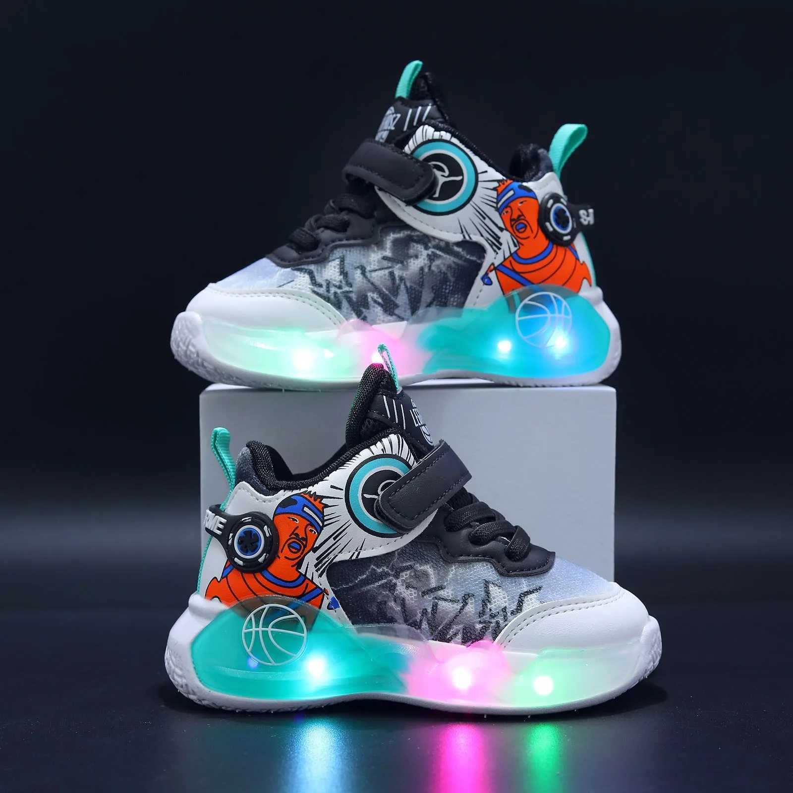 Luminous LED luminous suitable for childrens walking girls casual shoes mesh breathable shoes H260130