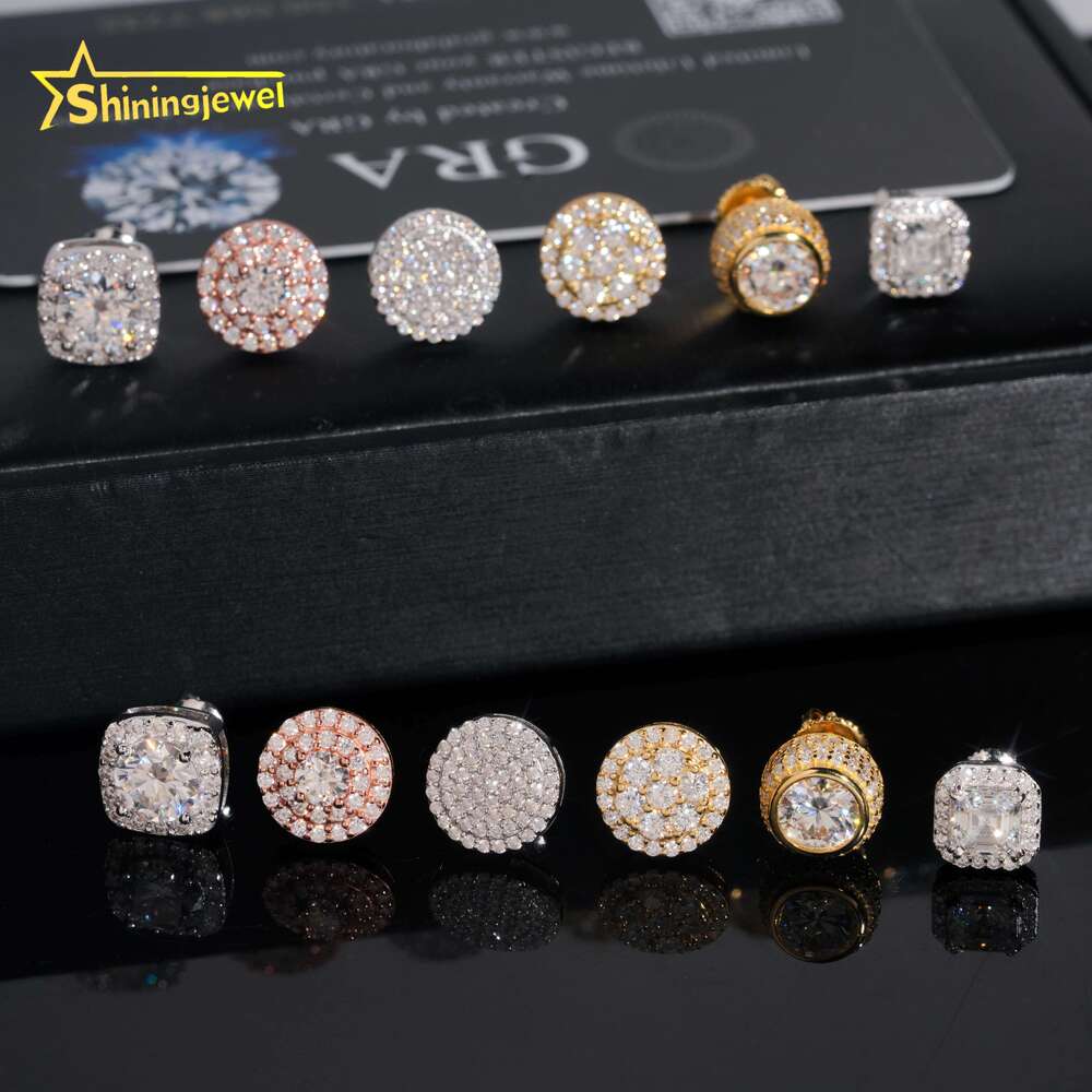 High Quality 925 Silver Men Women Stud Earrings Moissanite Fine Jewelry Hip Hop VVS D Color Moissanite Earrings Screw Back