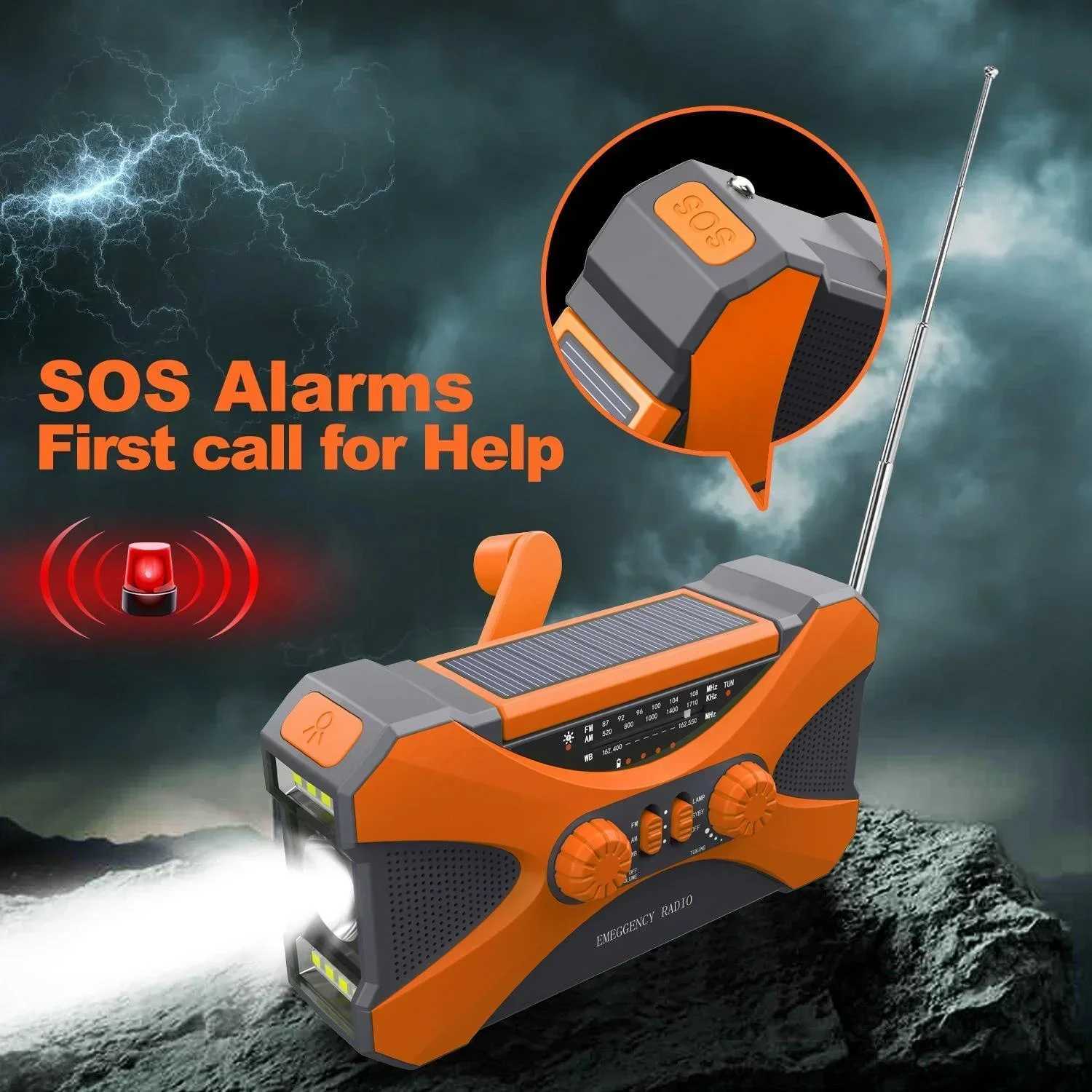 Multifunctional 10000mAh Solar Crank Radio AM/FM/NOAA Weather Alert Dual Stereo Speakers Phone Charger LED Torch SOS Alarm X250505 - view 6