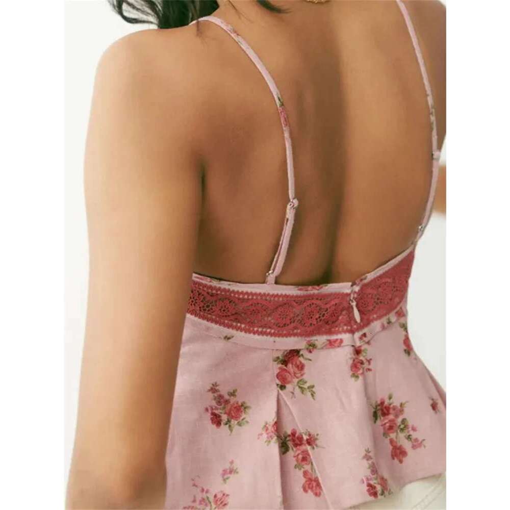 CHRONSTYLE Women Floral Print Camis Sleeveless Strap Tops Low-cut Backless Slim Fit Summer Vest Party Club Tank Streetwear 2024