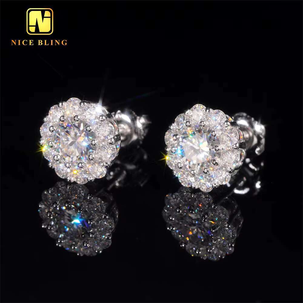 New Arrival Hip Hop Design VVS Diamond 925 Sterling Silver Cluster Moissanite Stud Earrings