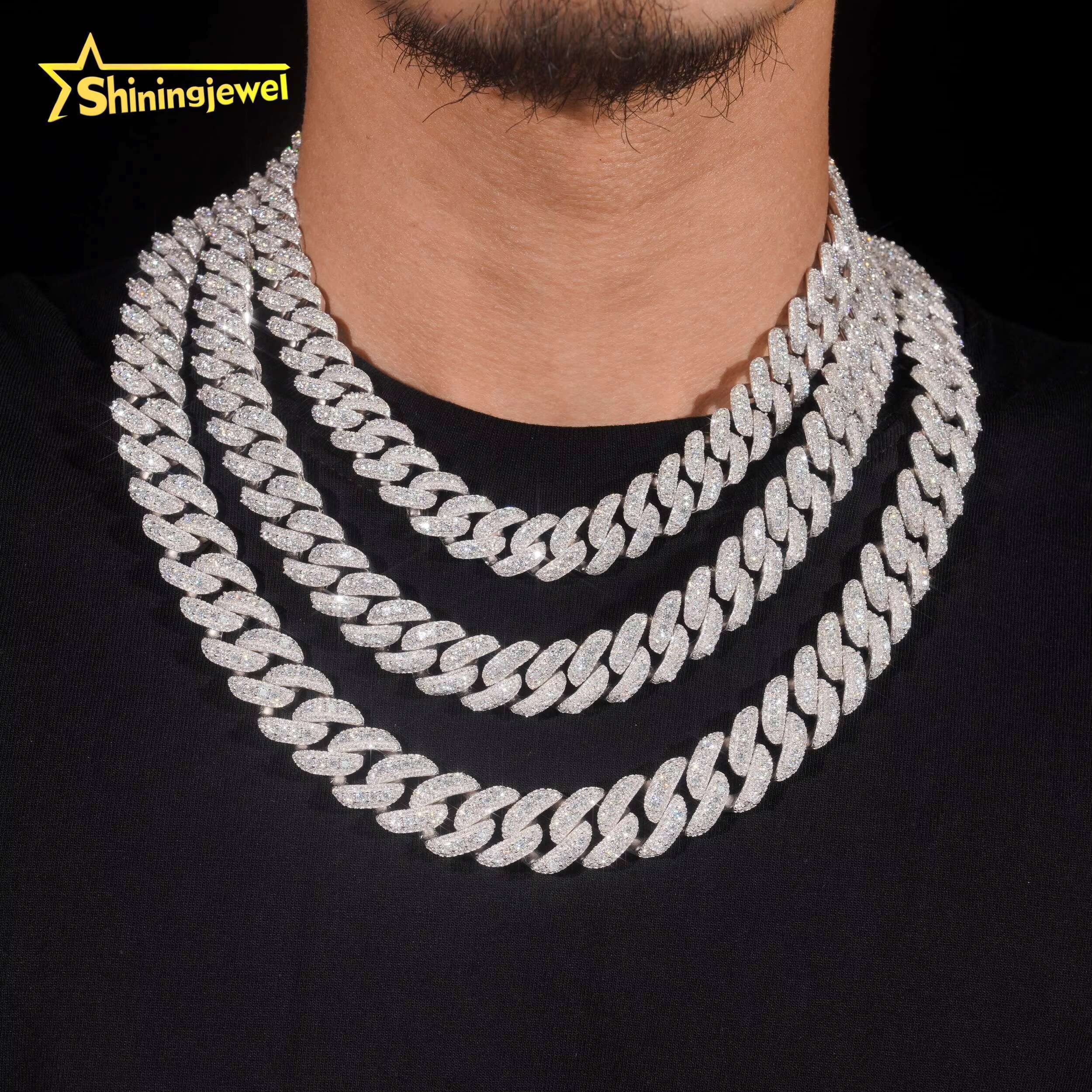Bling Bling13mm 15mm 16mm 18mm Cuban Chain Hip Hop Style Moissanite Necklace Jewelry Rappers Favorite Chain 925 Sterling Silver