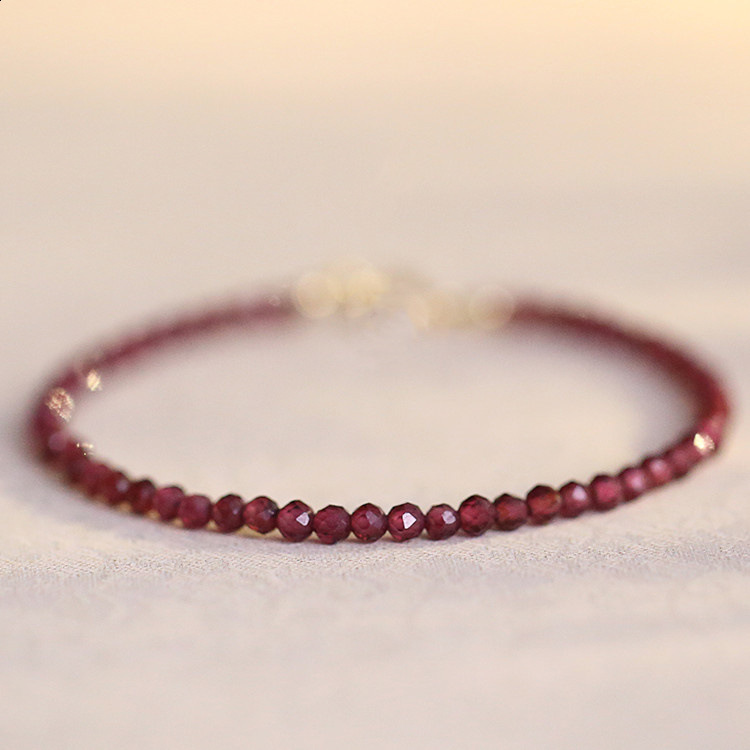 Handmade natural 4MM ruby cut bead cuff bracelet for women Bohemian handmade semi stone craftsmanship 241018