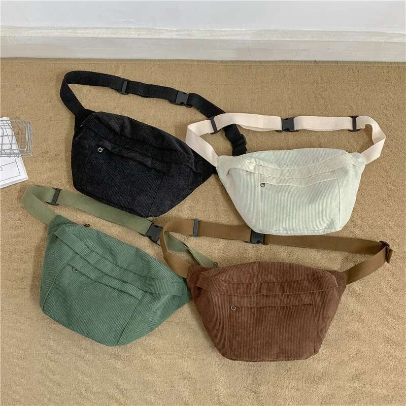 ddmy Casual Fashion Corduroy Lady Waist packs Phone Pack Large capacity Unisex Crossbody Chest Bags Street Hip hop Belt Bag