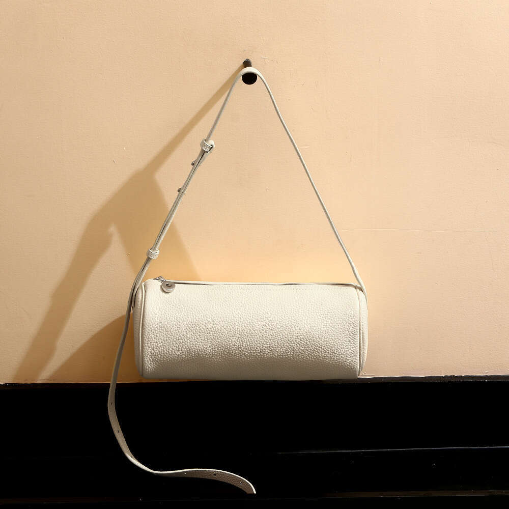 Simplified Style Pen Holder 2025 New Genuine Leather Women's Fashionable Commuting Cylindrical Bag, Large Capacity Trendy Crossbody Bag