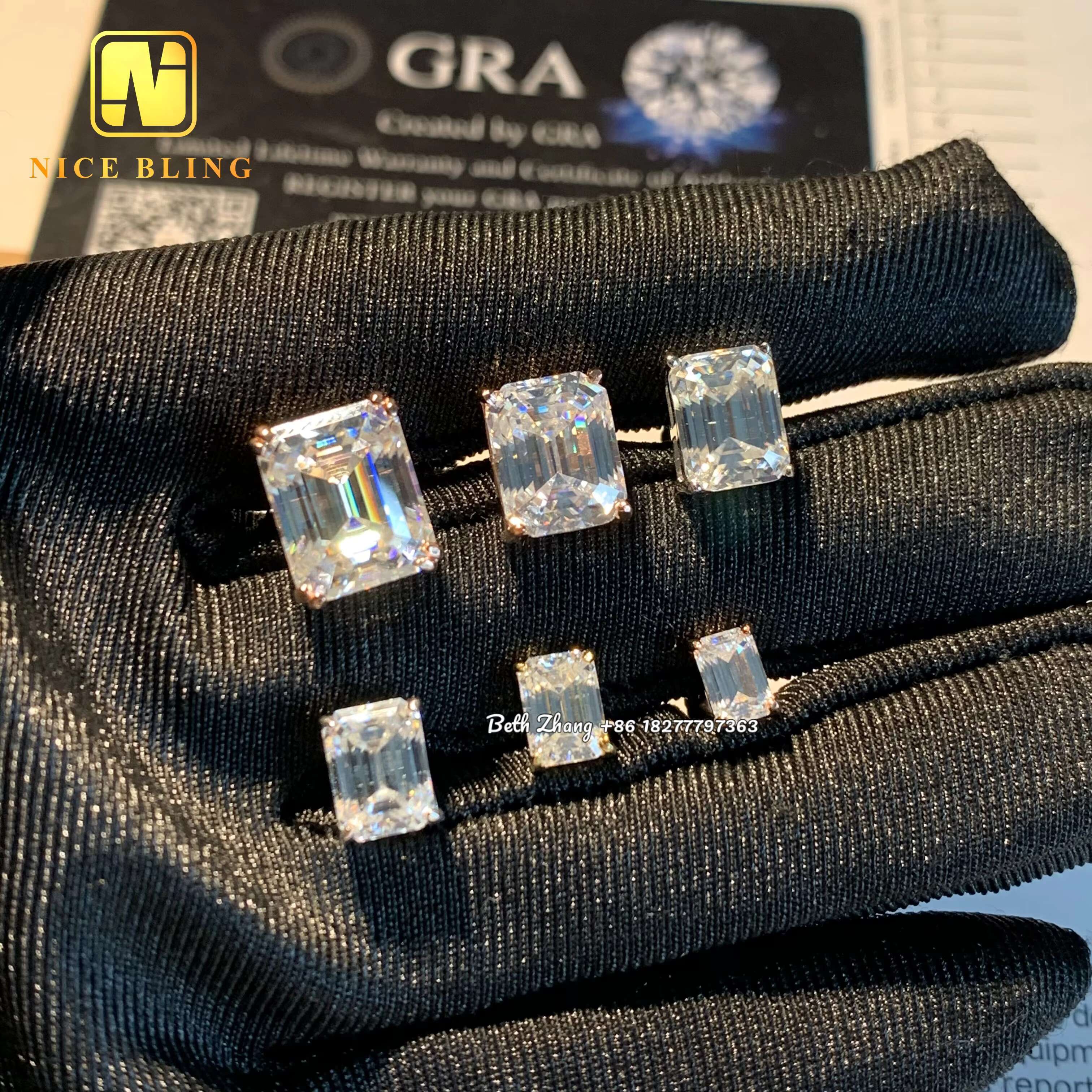 VVS D Emerald Moissanite Diamond Earrings 925 Silver Hip Hop Jewelry Luxury Men Women Fashionable Ear Studs