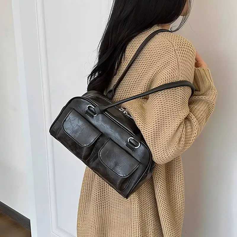 Retro Small Double Pockets Shoulder Bags for Women 2025 New Fashion Trend Designer Underarm Bag Female Handbags and PursesXJ250508