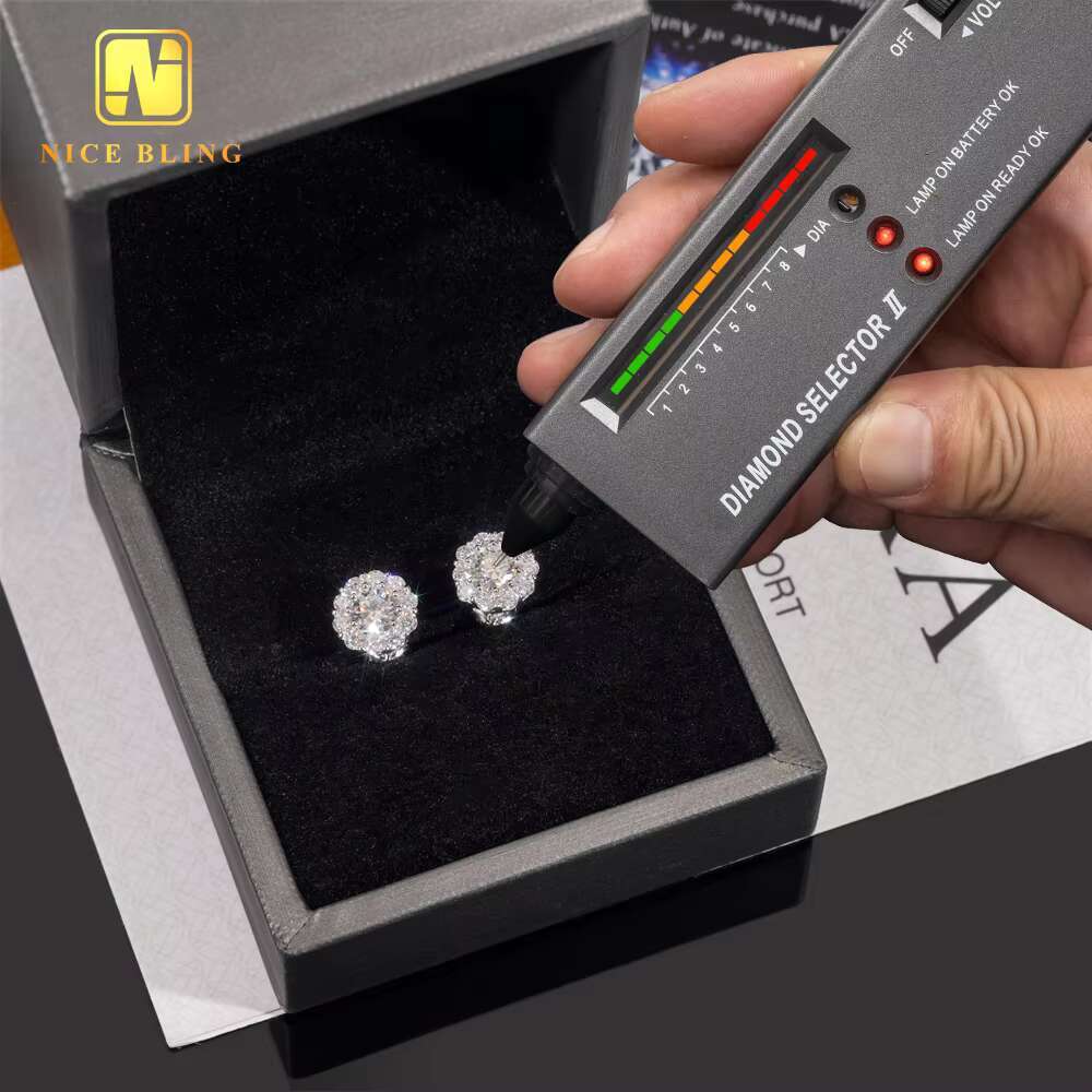 New Arrival Hip Hop Design VVS Diamond 925 Sterling Silver Cluster Moissanite Stud Earrings