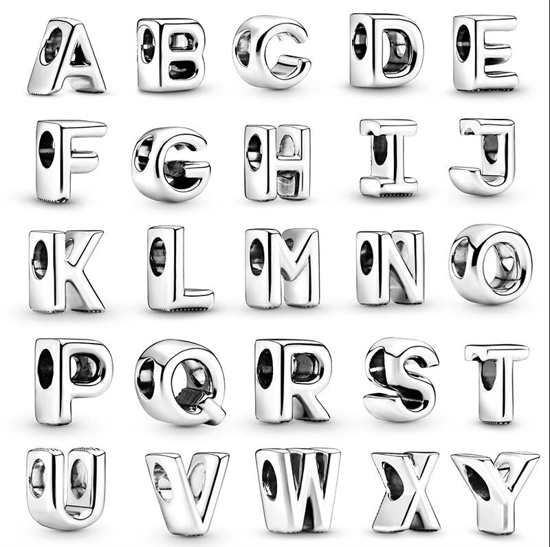 Designer 925 silver for charms jewelry beads Letter Initials A to Z Charms Alphabet charm set Pendant DIY Fine Bead Jewelry Accessories