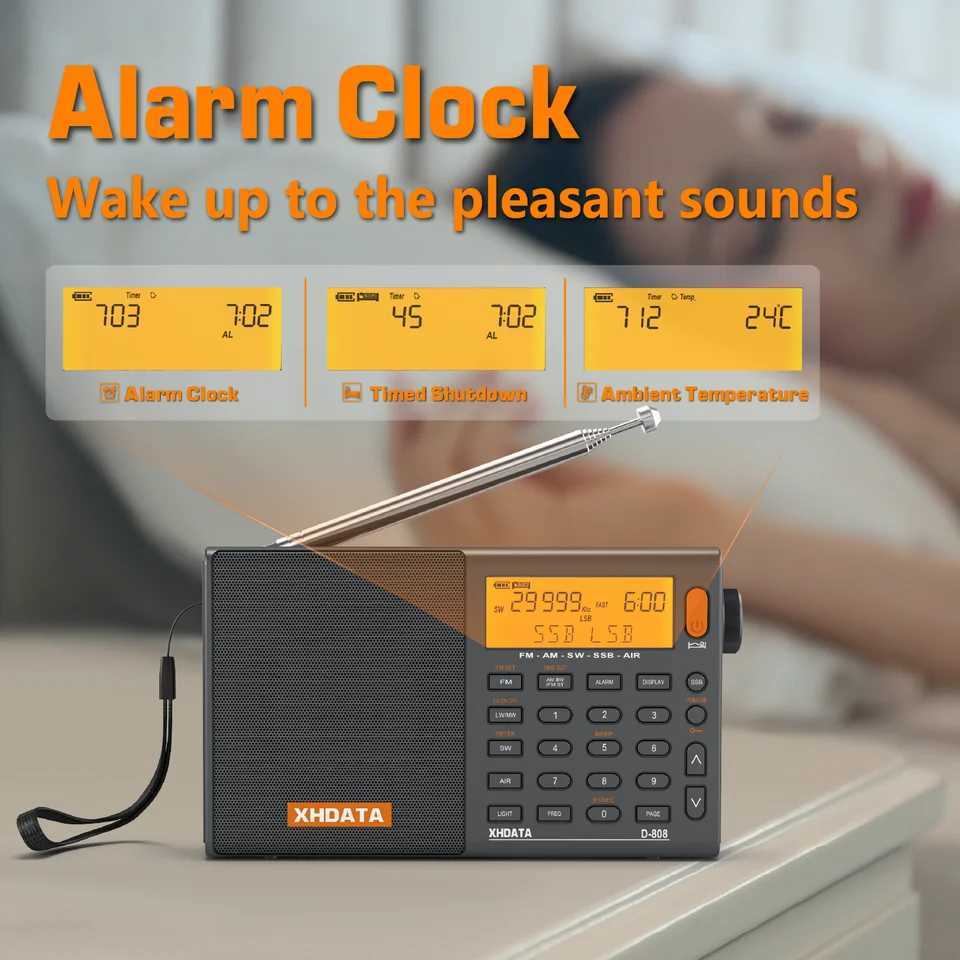 US/EU D-808 portable radio AM/FM/SW/MW/LW SSB Air RDS radio speaker with LCD display alarm clock stereo radio D808. X2505051