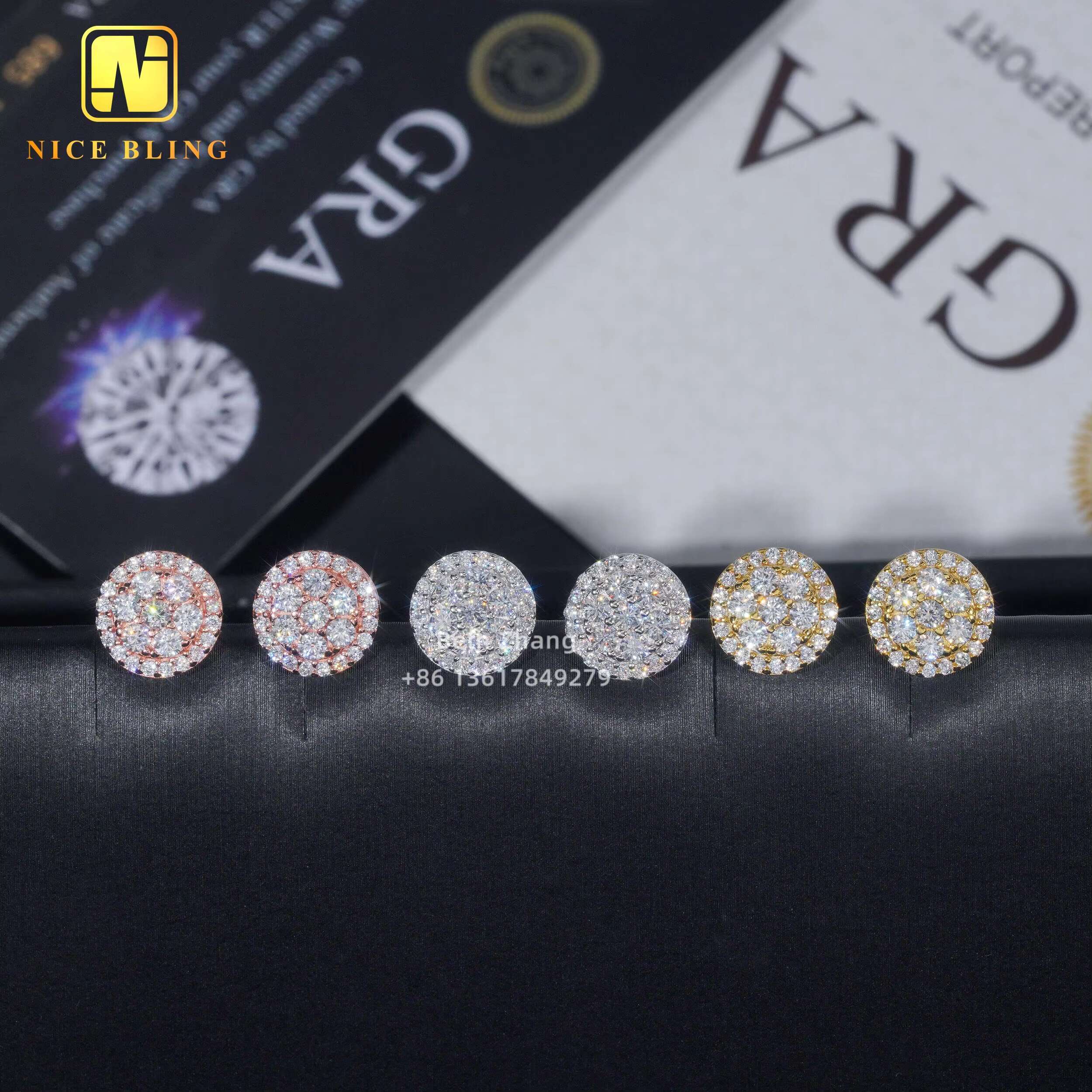 Hip Hop Moissanite Jewelry 10MM Ear Studs 925 Silver Cluster Lab Diamond Stud Earrings for Men Women