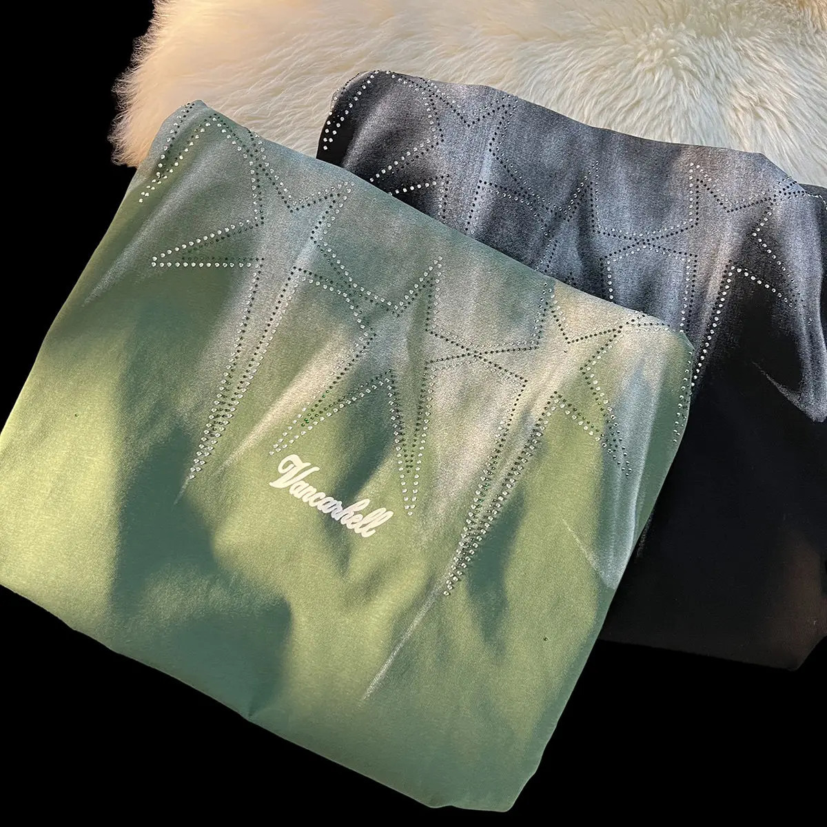 American retro star print gradient color womens Tshirt Plus size street trend cool top 2024 summer Y2k 250430Z