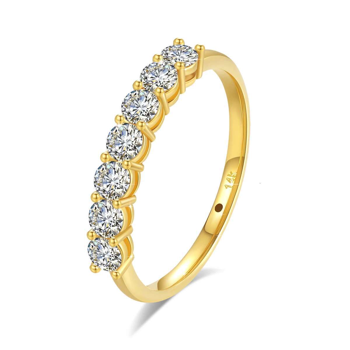 7 Stone Moissanite Ring 100% 14K Yellow Gold 585 for Women Classic Jewelry Engag e ment Wedding B and Christmas Gifts