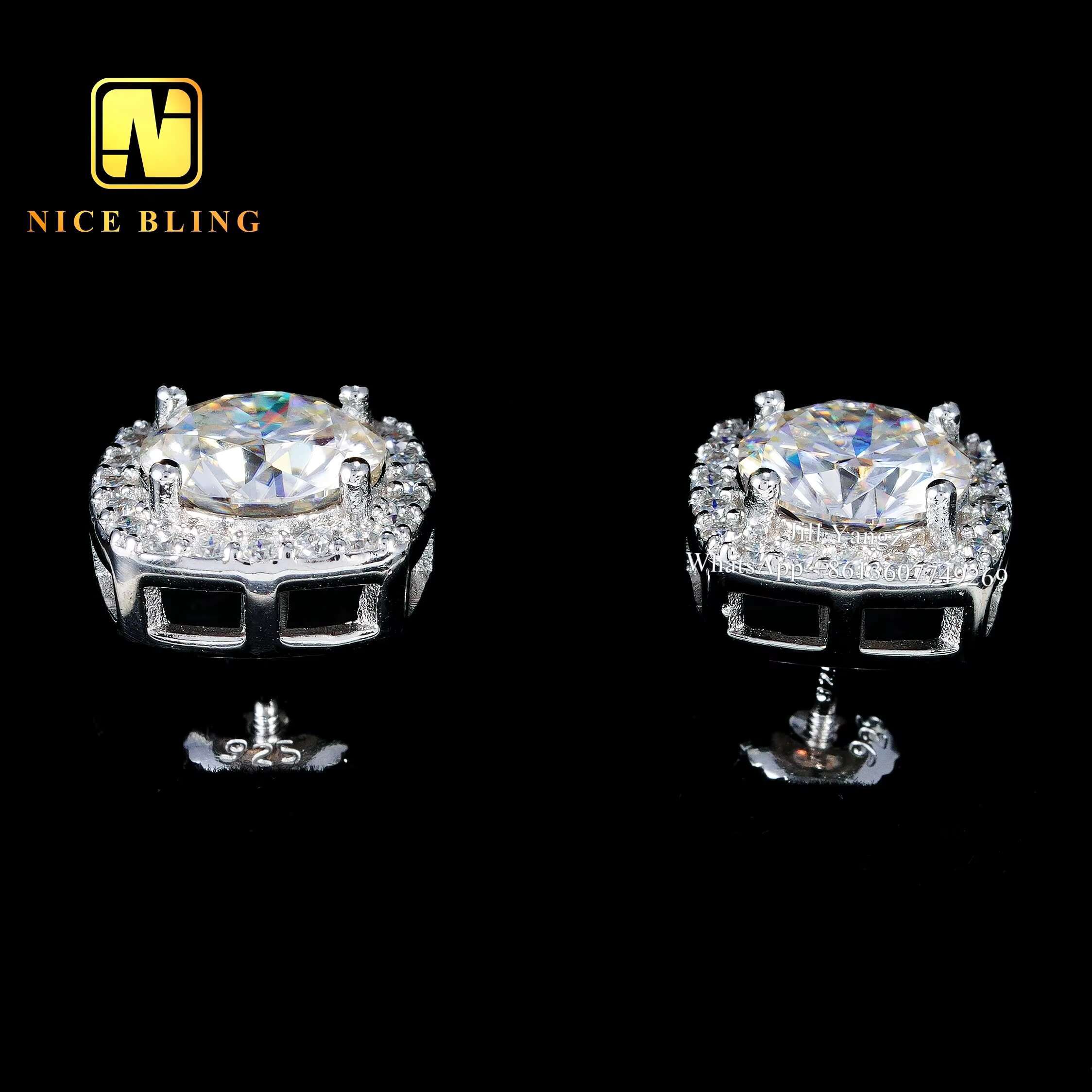 Ready Stock Fast Delivery 925 Sterling Silver VVS Moissanite Square Halo Stud Earrings Factory Wholesale White Gold Plated