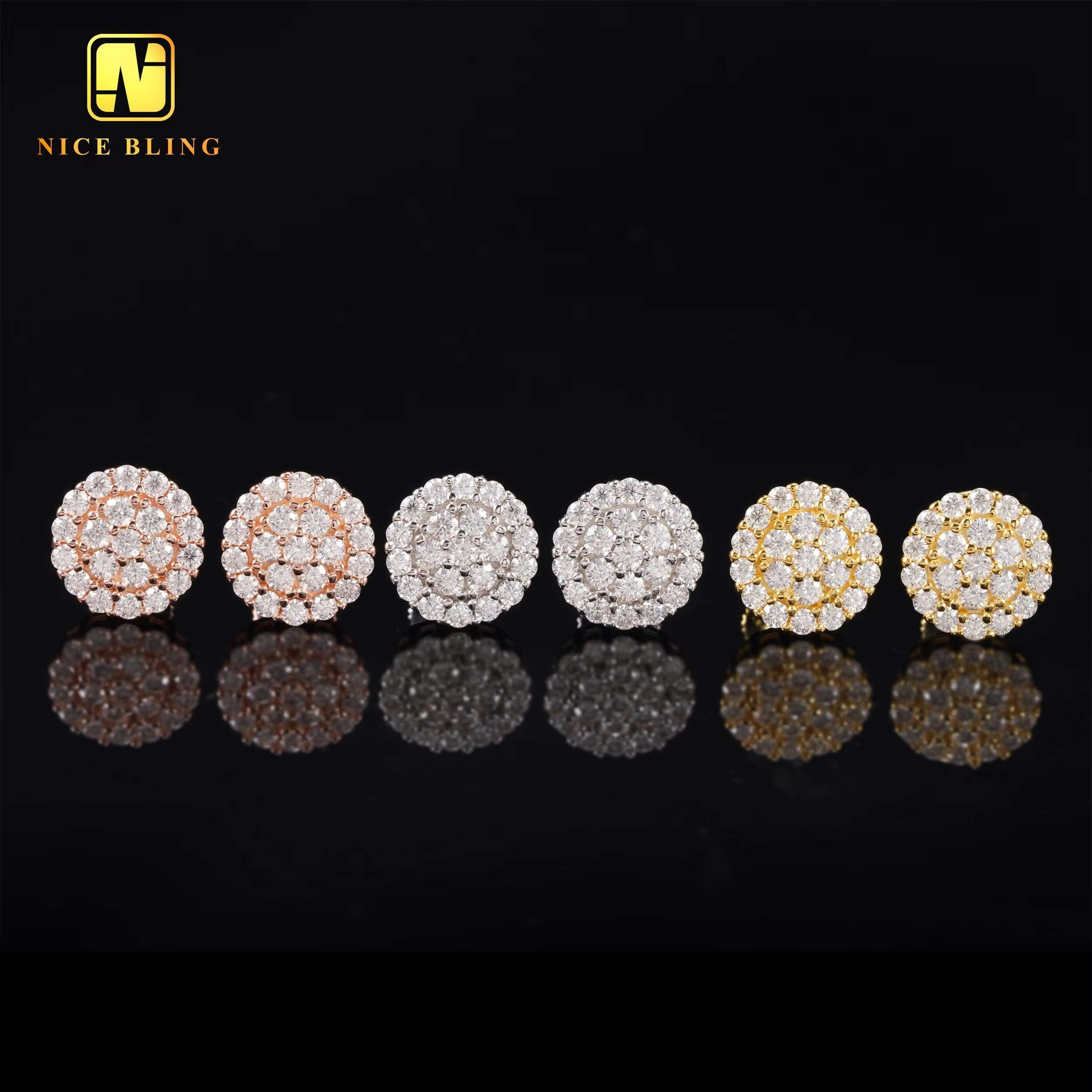 10MM Hip Hop Earrings Iced Out Jewelry Unisex Moissanite Diamond Cluster Ear Studs for Men Women 925 Silver