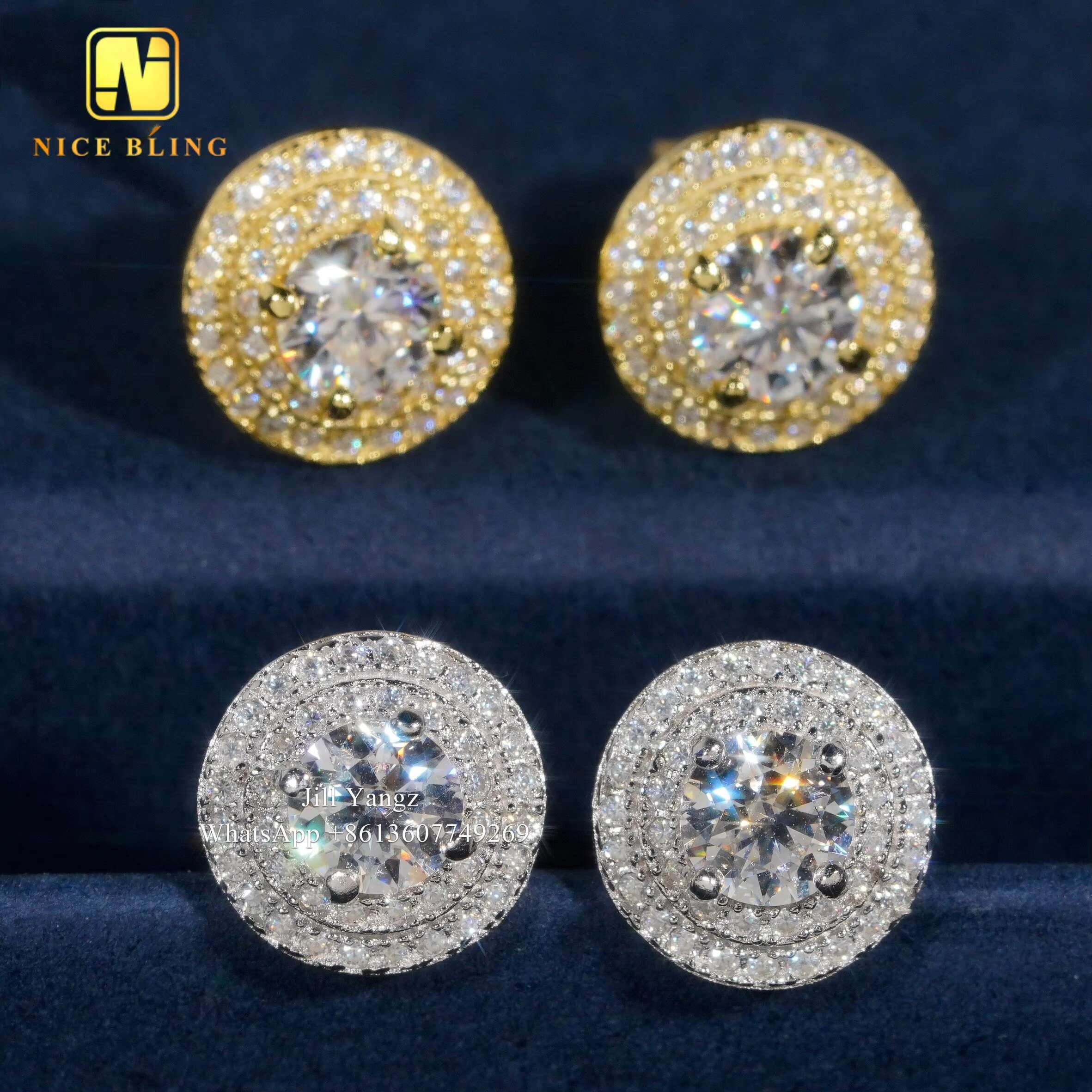 Ready to Ship Jewelry Wholesale Round Circle Ear Studs Screw Back Earrings 925 Rhodium Plating Jewelry Moissanite Stud Earring
