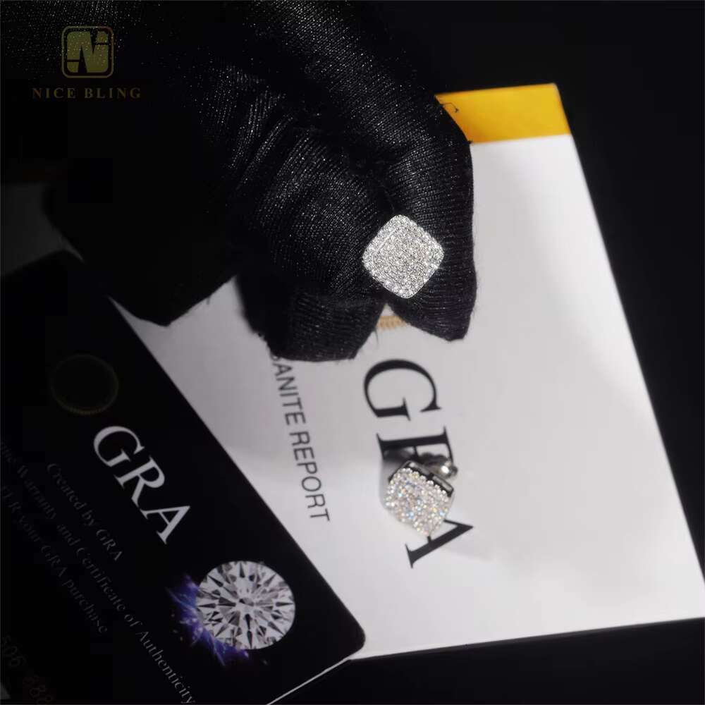 3 Rows 925 Sterling Silver Stud Earring Pass Diamond Tester GRA Certification Ice Out VVS Moissanite Diamond Ear Studs for Women