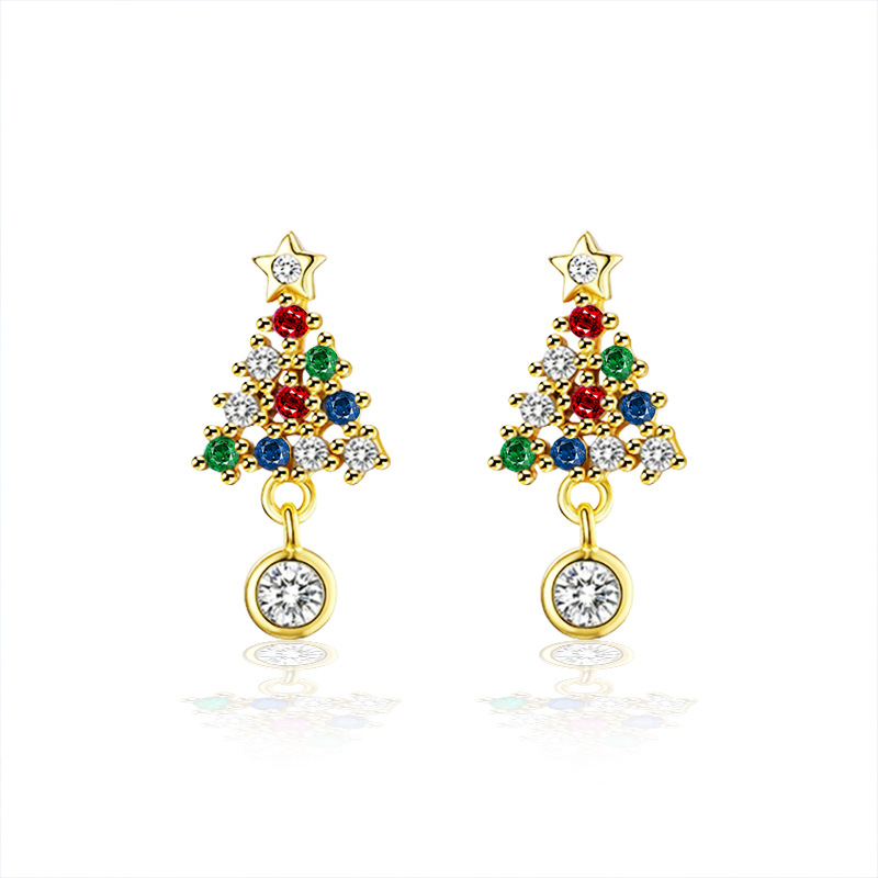 Festive Gifts: S925 Sterling Silver Colored Stone Christmas-Themed Studs