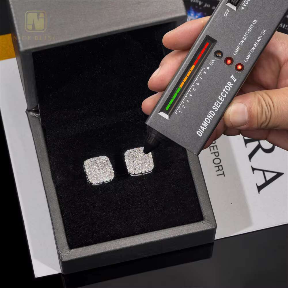 3 Rows 925 Sterling Silver Stud Earring Pass Diamond Tester GRA Certification Ice Out VVS Moissanite Diamond Ear Studs for Women