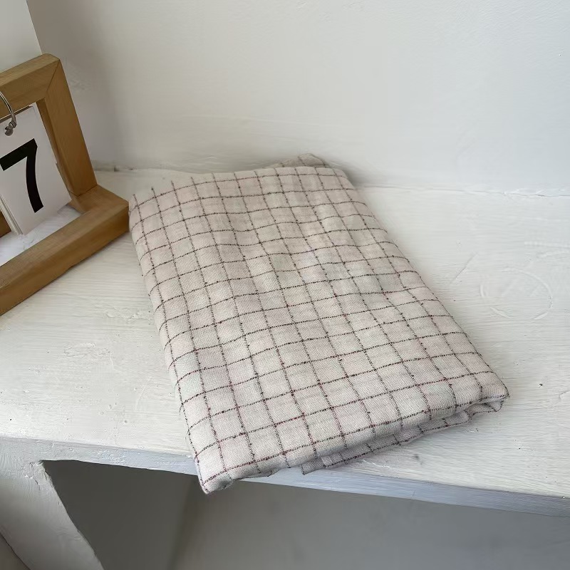 T638 soft cotton and linen small square plaid scarf long women's autumn and winter cotton and linen gauze thin shawl black and white literary all