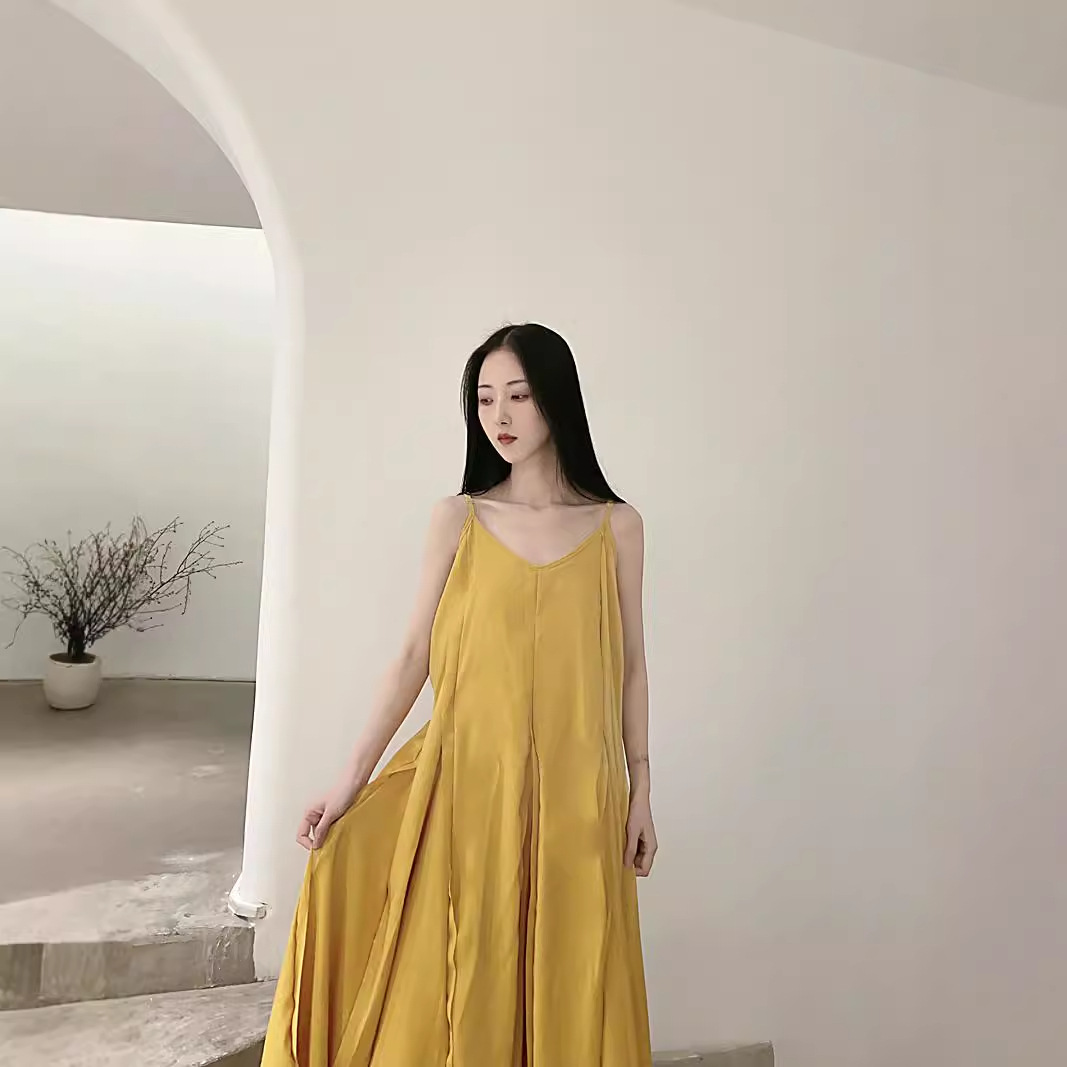 V8210 Spring and summer super long ankle-length oversized hem stitching heavy-duty dress