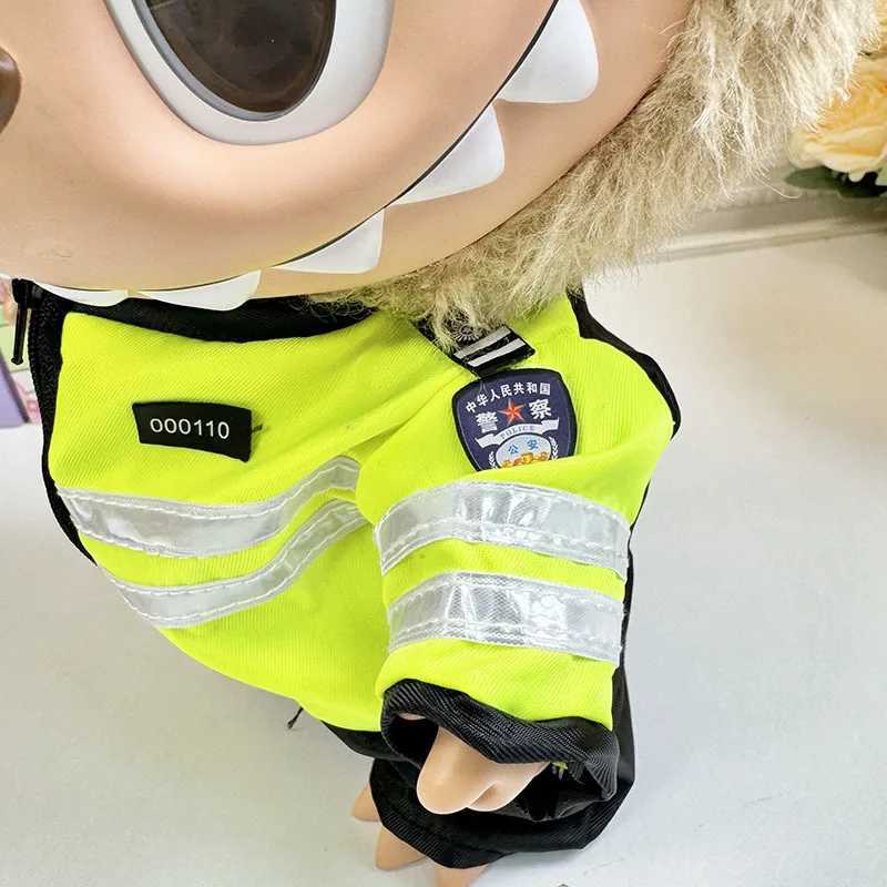 Free shipping 38cm Monster Labubu Plush Traffic Police Transport Uniform Set Cool Cute Doll Clothing Accessories
