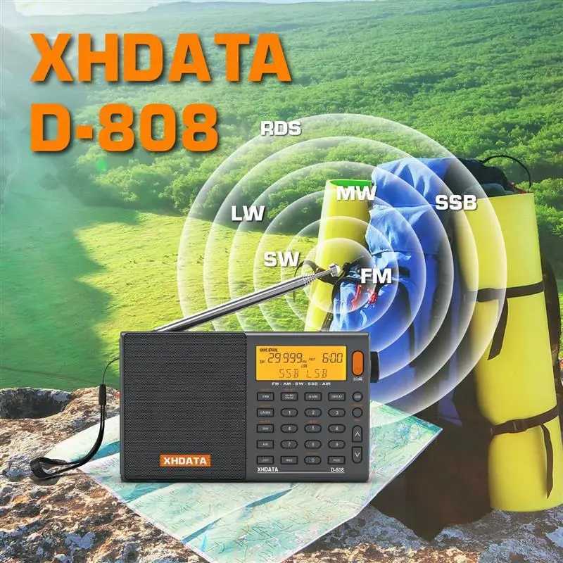 US/EU D-808 portable radio AM/FM/SW/MW/LW SSB Air RDS radio speaker with LCD display alarm clock stereo radio D808. X2505051