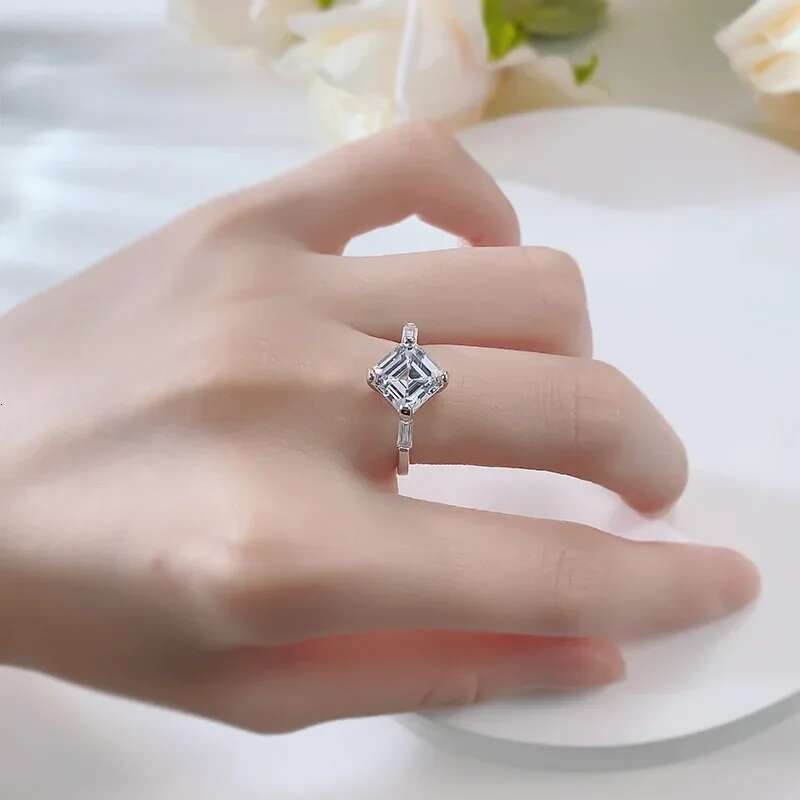 Asscher Cut Lab Diamond Ring 100% Real 925 Sterling Silver Engagement Wedding Band Rings for Women Bridal Promise Jewelry