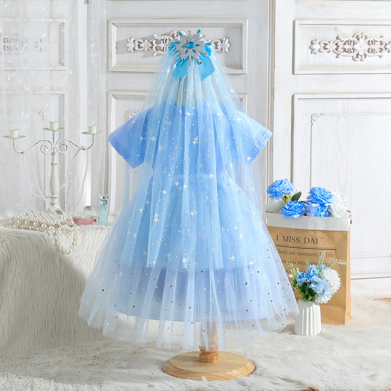 DISNEY Elsa princess Girls' short-sleeved summer dress Frozen theme baby designer clothes children's t-shirt dress.