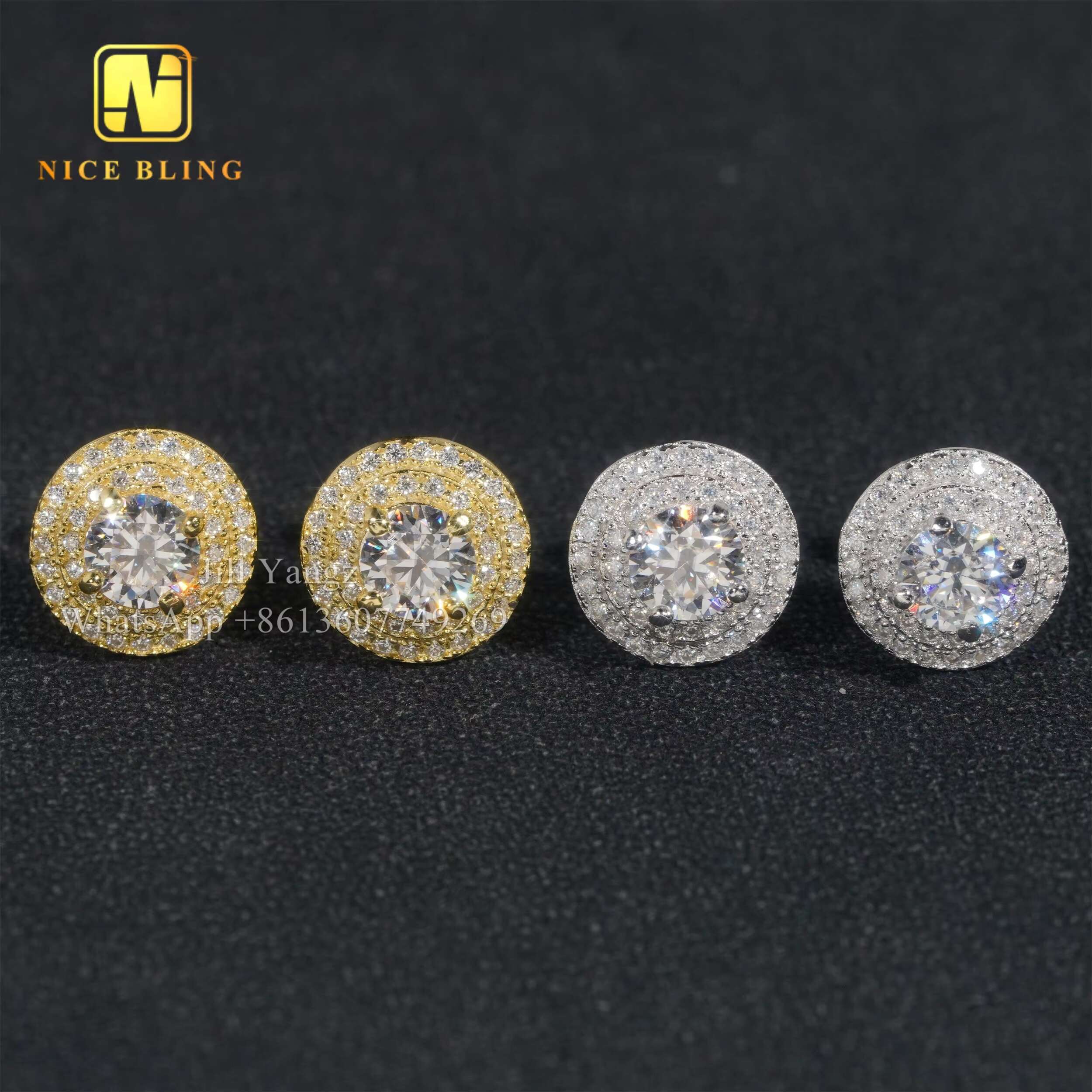Ready to Ship Jewelry Wholesale Round Circle Ear Studs Screw Back Earrings 925 Rhodium Plating Jewelry Moissanite Stud Earring