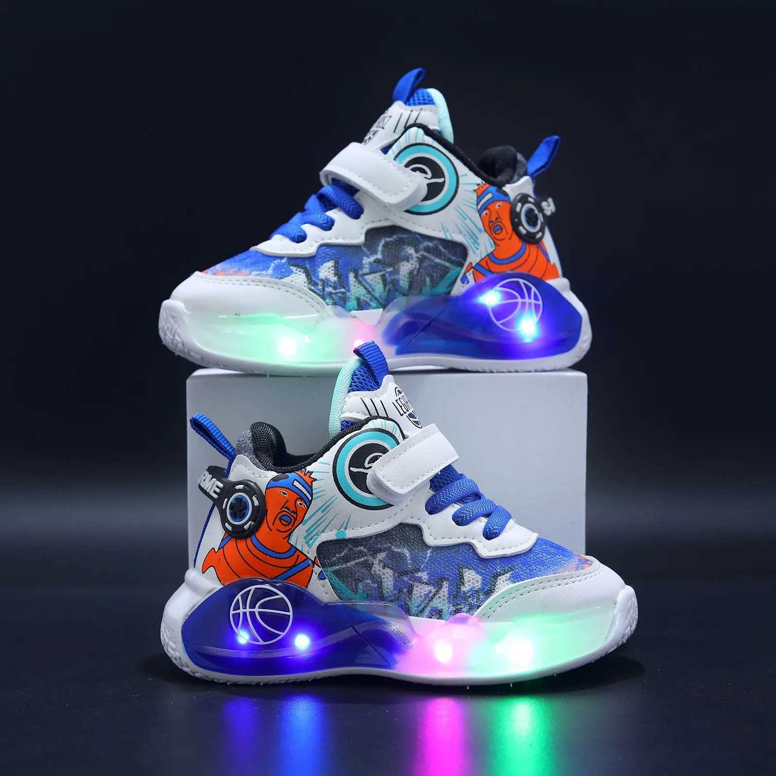 Luminous LED luminous suitable for childrens walking girls casual shoes mesh breathable shoes H260130