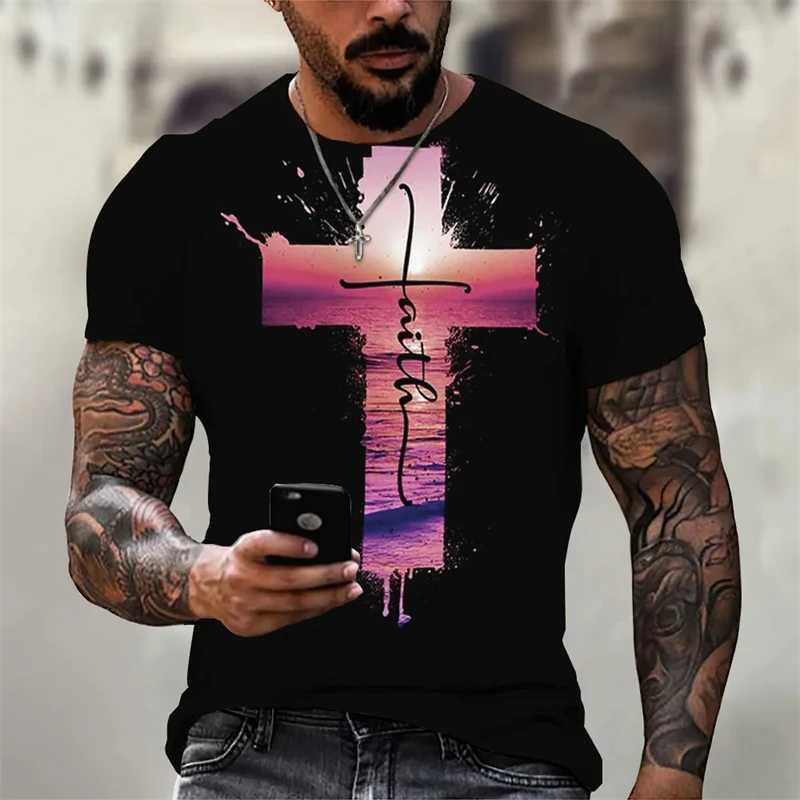 Christian mens T-shirt oversized T-shirt Gothic Jesus Christ Cross 3D printed O-neck top retro personalized unisex T-shirt W250505