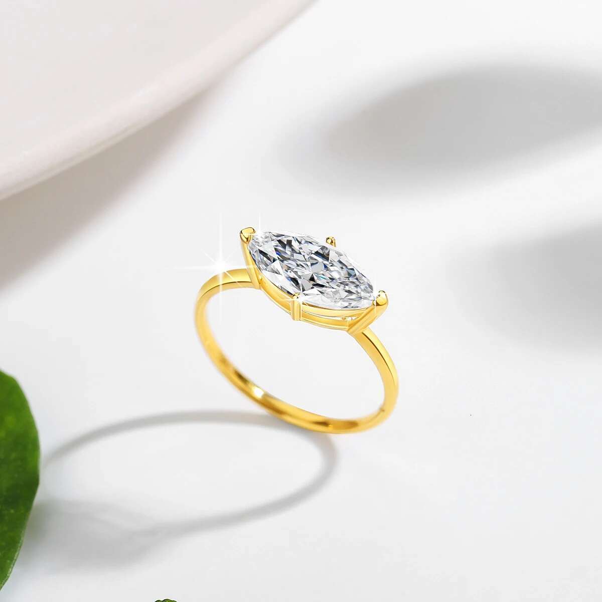 Marquise Cut 14K Gold Moissanite Ring 2CT D VVS1 for Women Au585 100% Genuine for Engagement Wedding Christmas Gifts Luxury
