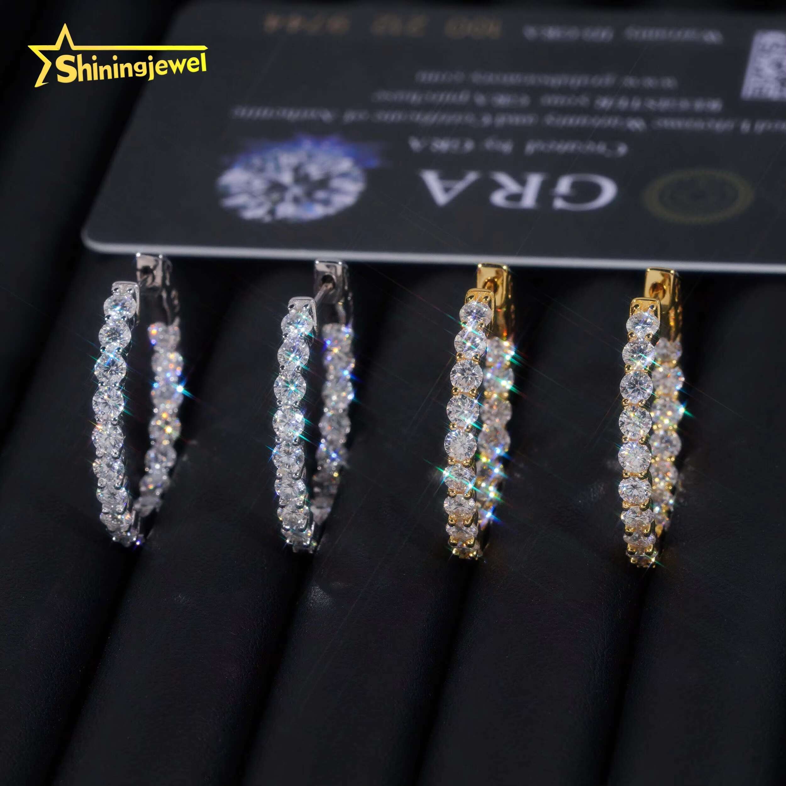 Fine Jewelry Fashion 925 Silver Circle 29mm Width Gold Plated Moissanite Hoop Earrings for Women