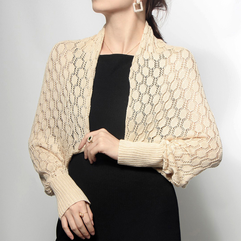 K627 Loose matching cheongsam shawl hollow thin jacket sunscreen knitted cardigan long-sleeved small waistcoat female summer air conditioning