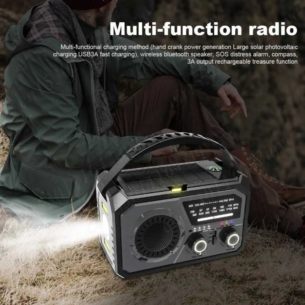 2025 16000mAh AM/FM/WB NOAA Weather Radio Solar Handle Radio LED Flashlight Reading Light Bluetooth 5.3 Speaker Emergency Radio X2505051