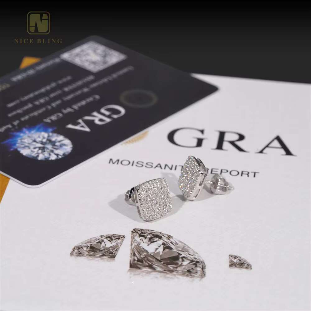 3 Rows 925 Sterling Silver Stud Earring Pass Diamond Tester GRA Certification Ice Out VVS Moissanite Diamond Ear Studs for Women